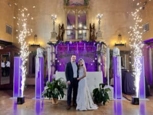Bride and Groom ECU East Carolina University Wedding at the Chateau Des Flueres with the Total Party Package from Raleigh Best Wedding DJ Stylus