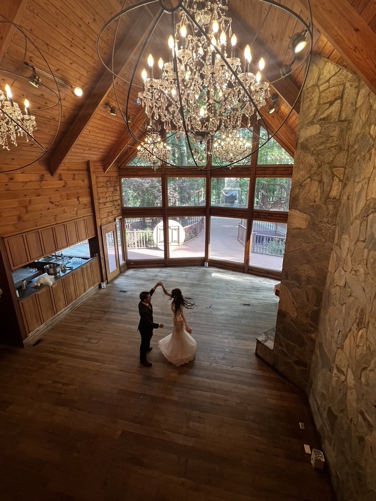 Multicultural Wedding DJ Stylus Events at the Barn at Valhalla Chapel Hill North Carolina - Ukrainian Bride and Irish Groom Practice their first dance to Tchaikovsky at the Lodge at Chapel Hill's Barn at Valhalla