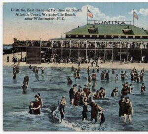 Historic interior of Lumina Dancing Pavilion at Wrightsville Beach, North Carolina, showing the coastal ballroom and dance floor.